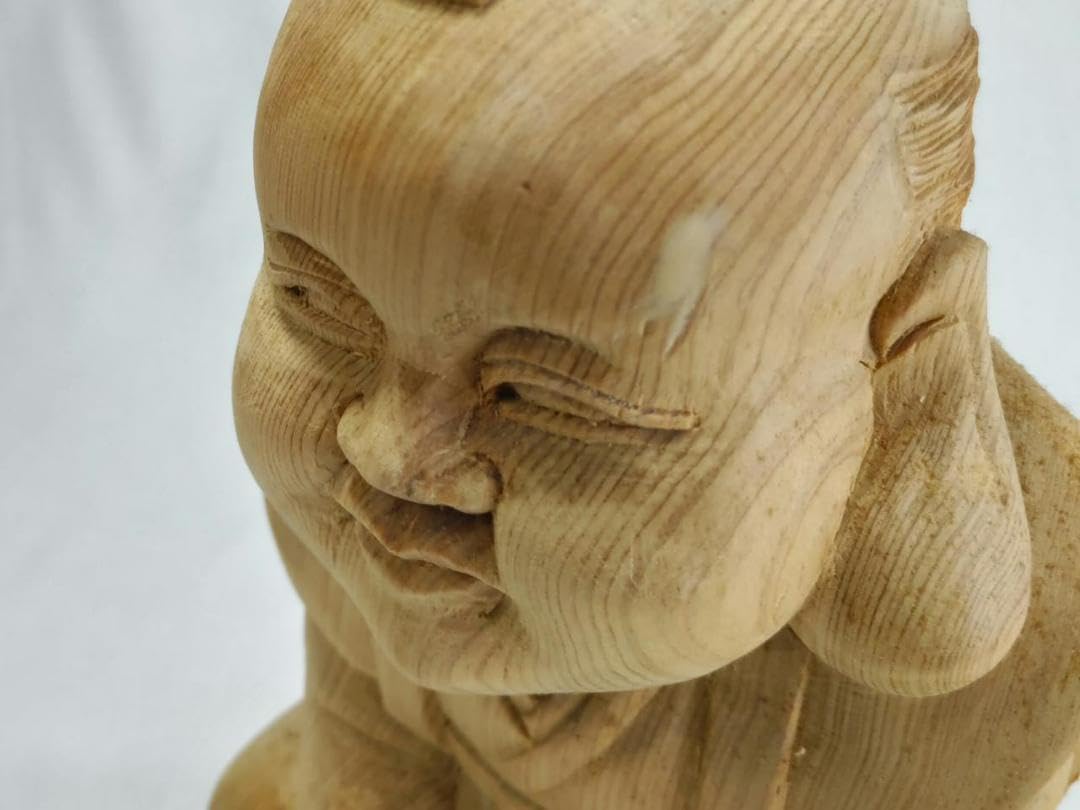 在庫処分品　【福助】木彫り　高さ25ｃｍ　おでこに傷　送料無料！ Amazon.co.jp: 在庫処分品 福助木彫り 高さ25cm おでこに傷